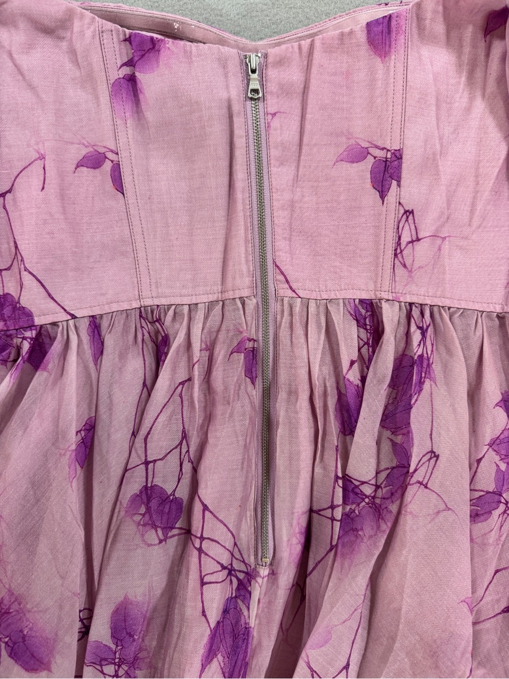 Whimsical Garden Party Fairy Bardot Kiah Corset Mini Dress Purple Floral Puff - Picture 14 of 16